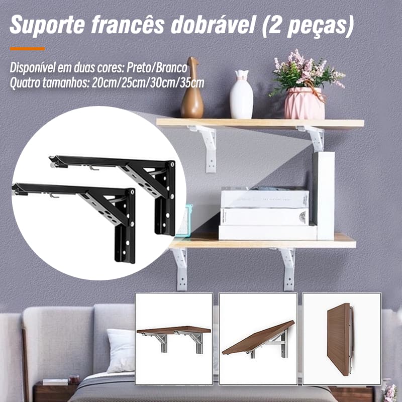 Kit 2 Suporte Mão Francesa Retrátil (2un) Dobrável Reforçada Tampo Mesa 20cm 25cm/30cm/35cm