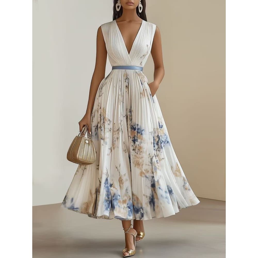 Vestido Maxi Floral Feminino Casual Com Decote Em V Sem Mangas Vestidos De Festa