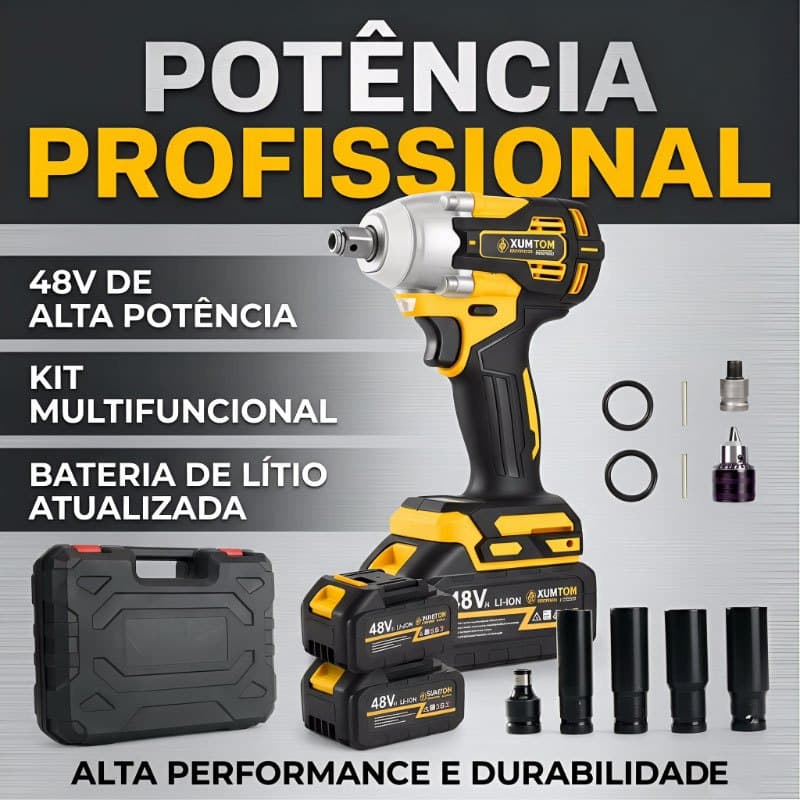 Chave De Impacto Sem Escova Profissional 48V + 2 Baterias 4.0Ah Dobevi Kit Completo