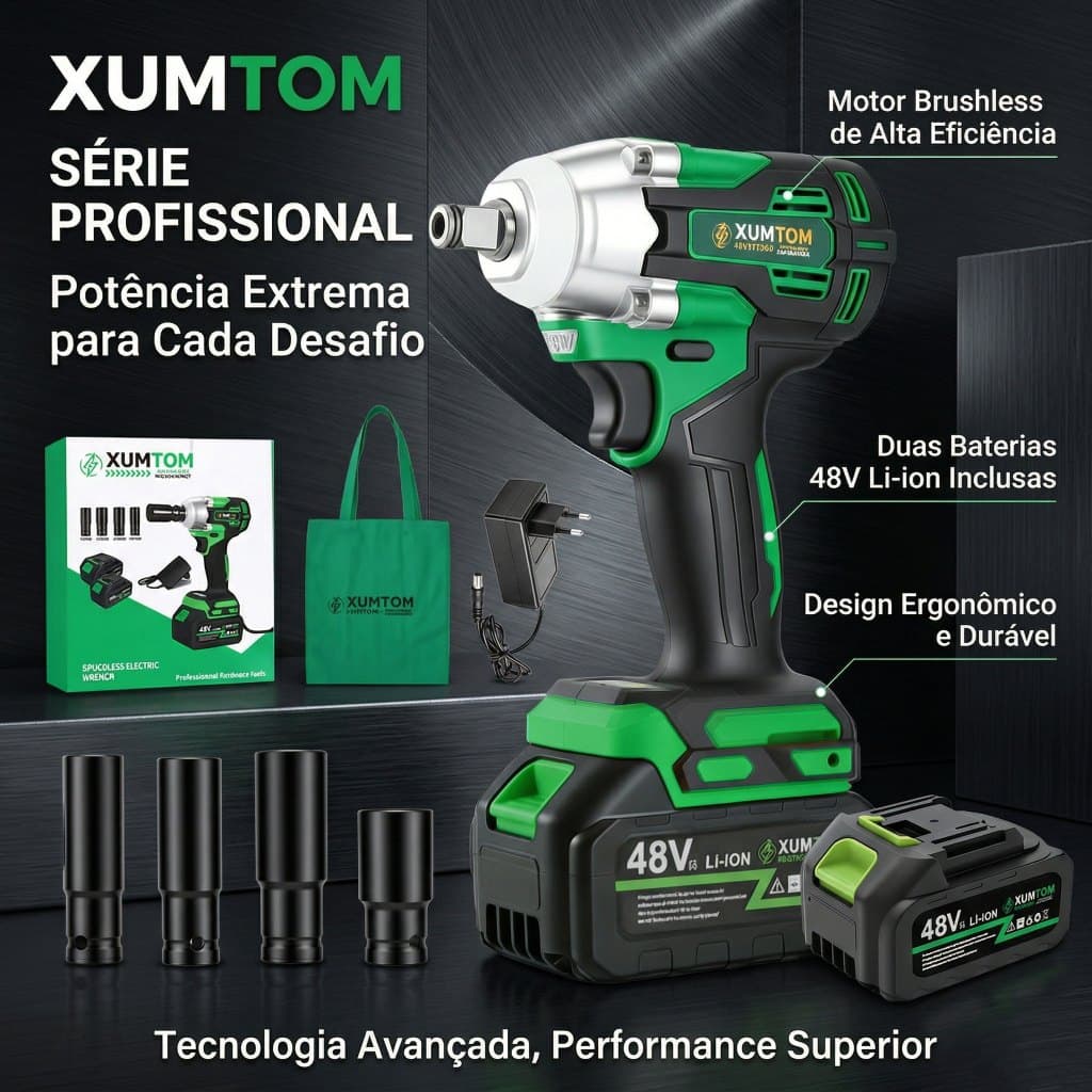 Chave De Impacto Elétrica Sem Fio Com Acessórios De Kit Completo De Motor Escova De Bateria De 48V