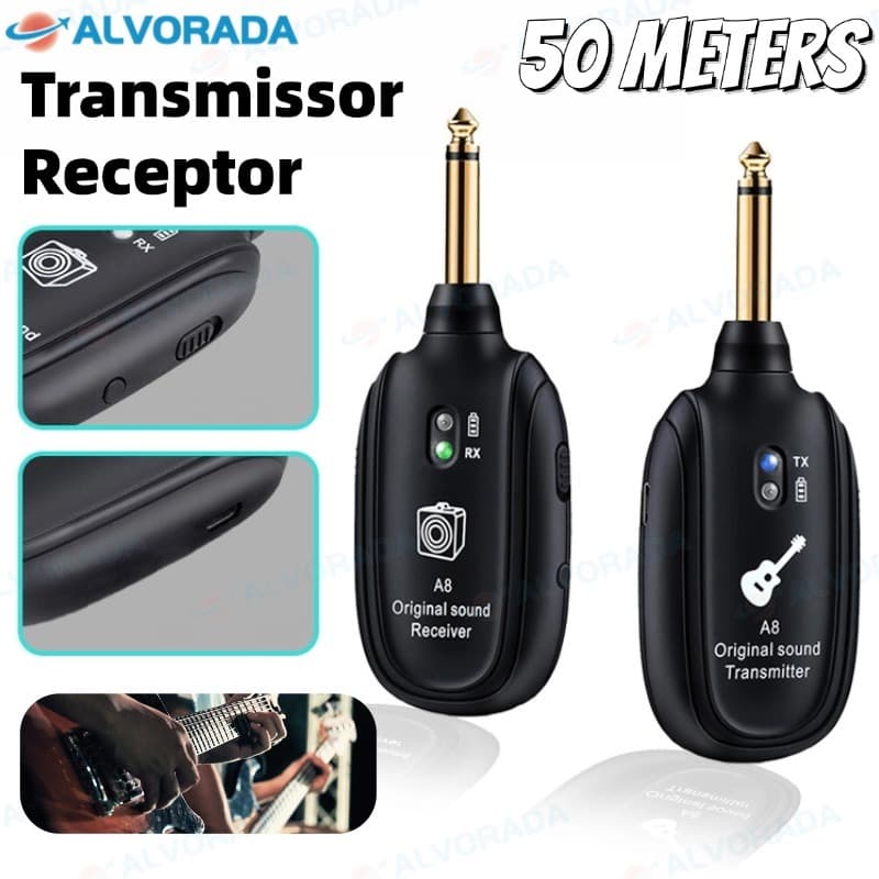 Sistema Sem Fio De Guitarra UHF A8 Com Transmissor E Receptor Recarregáveis Para Baixo Elétrica Equipamento De Áudio Pro