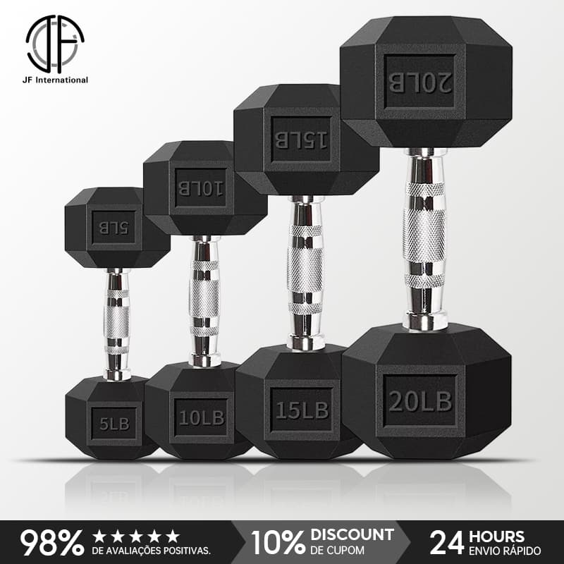 JF SHOP Halteres De Borracha Hexagonais Cromados De 15 Libras (6.8 Quilogramas) , Únicos , 1 Unidade