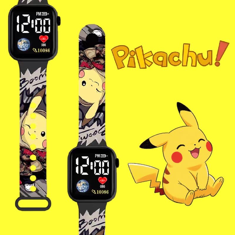 Relógio Digital Infantil Personagem Pikachu Pokémon Homem-Aranha Stitch Presente para Crianças