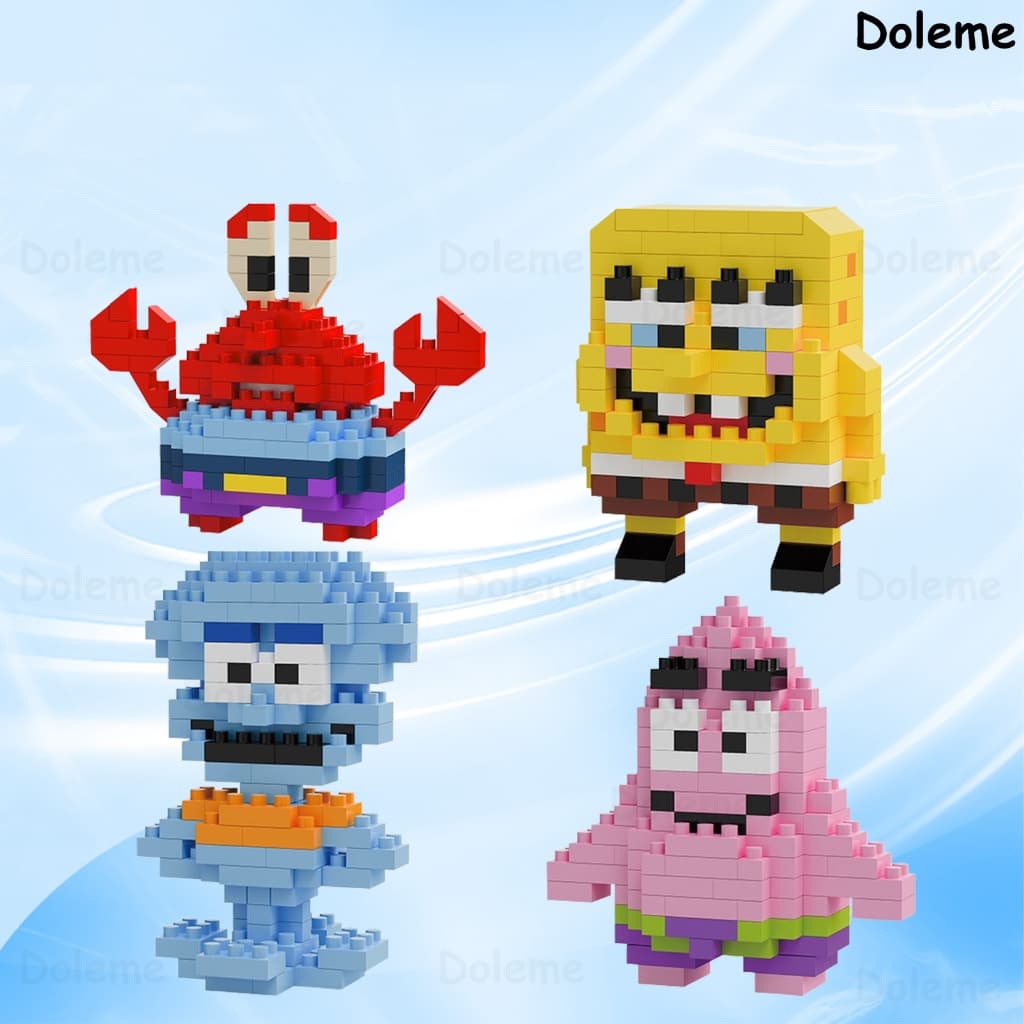 Mini Blocos Bob Esponja Personagens Desenho Animado Colecionável Cartoon Modelo Decorativo