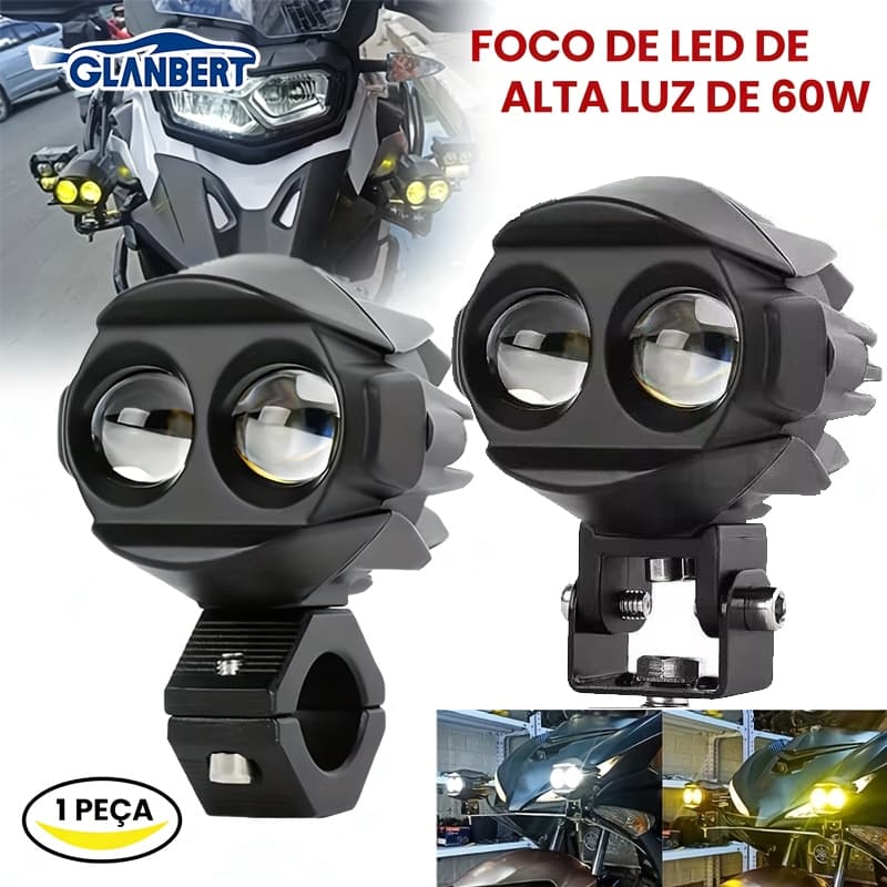 Luz LED Mini para Moto e Carro, Duas Cores com Lente, Refletor Externo, Suporte para Carros, SUV e UTV