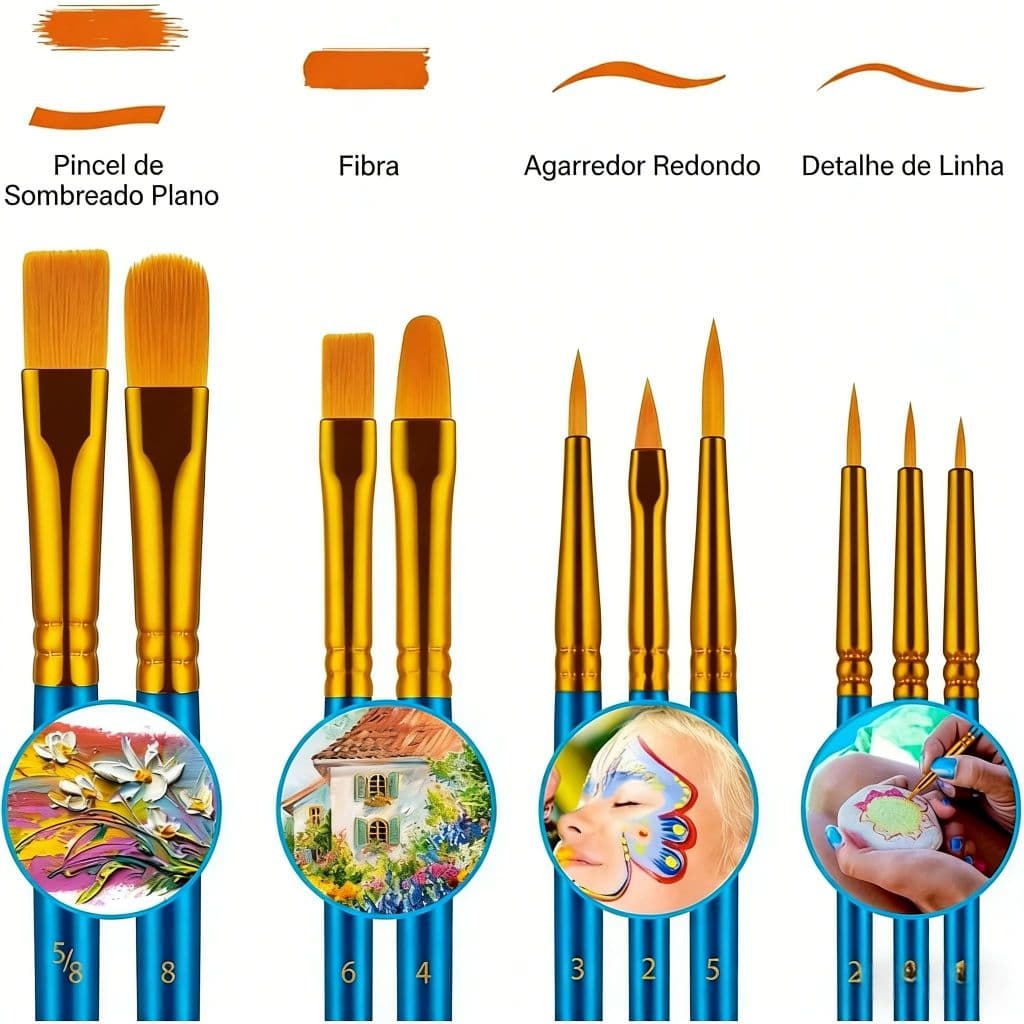 Kit de 10 Pincéis Artísticos —— Indicado para Água Tinta, Tempera, Óleo e Acrílico