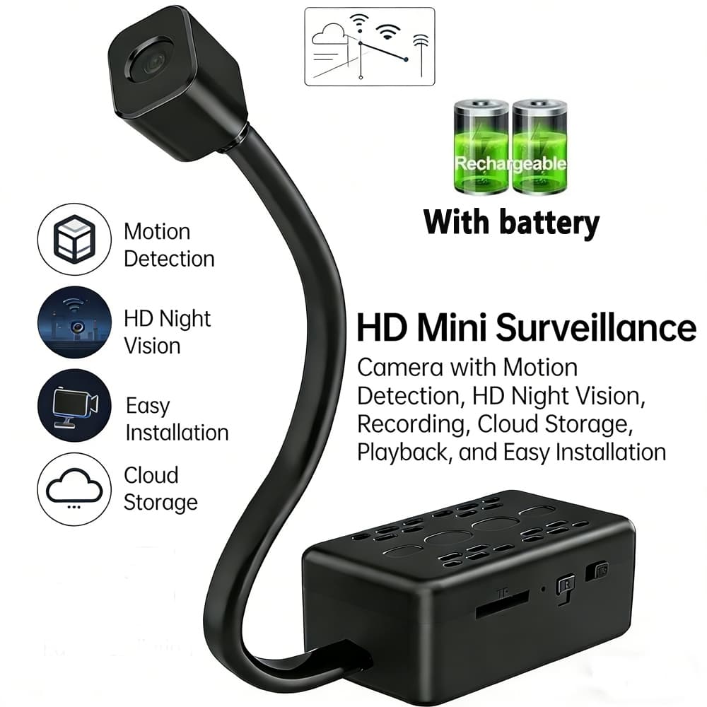 Mini câmera de segurança Wi-Fi 1080P grande angular visão noturna detecção de movimento bateria recarregável bateria de