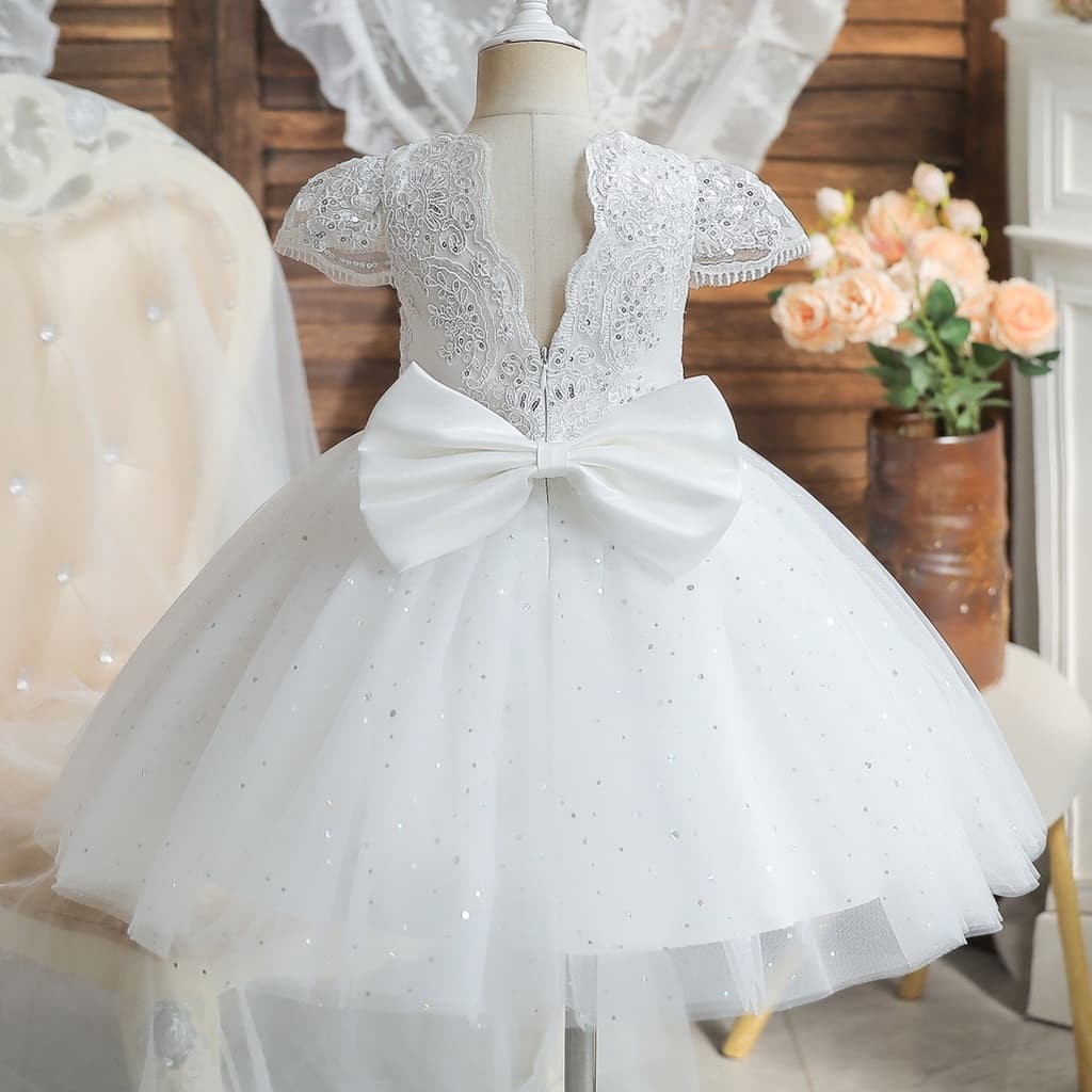 Vestido De Noiva Para Meninas Flores Festa De Casamento De Verão Bebê Tutu Bordado De Renda Batismo Toddler Branco
