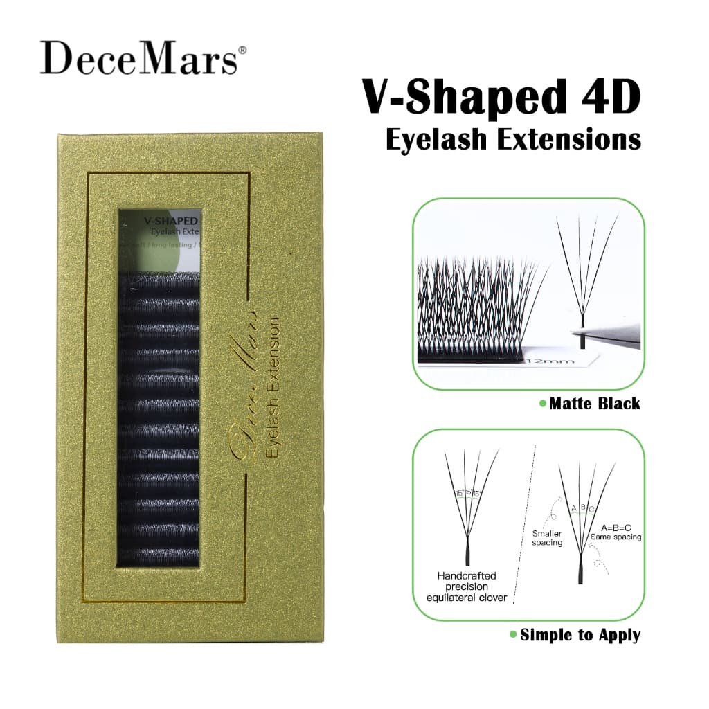 DeceMars Extensões De Cílios 4D Em Forma De V 0.10 Mm De Espessura Postiços Fácil Volume De Ventilador Clusters Preto Fo