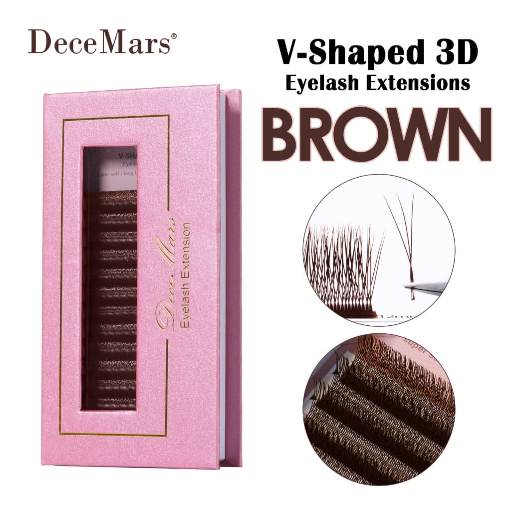 Extensões De Cílios Marrons 3D Em Forma De V DeceMars 12 Fileiras/Bandeja