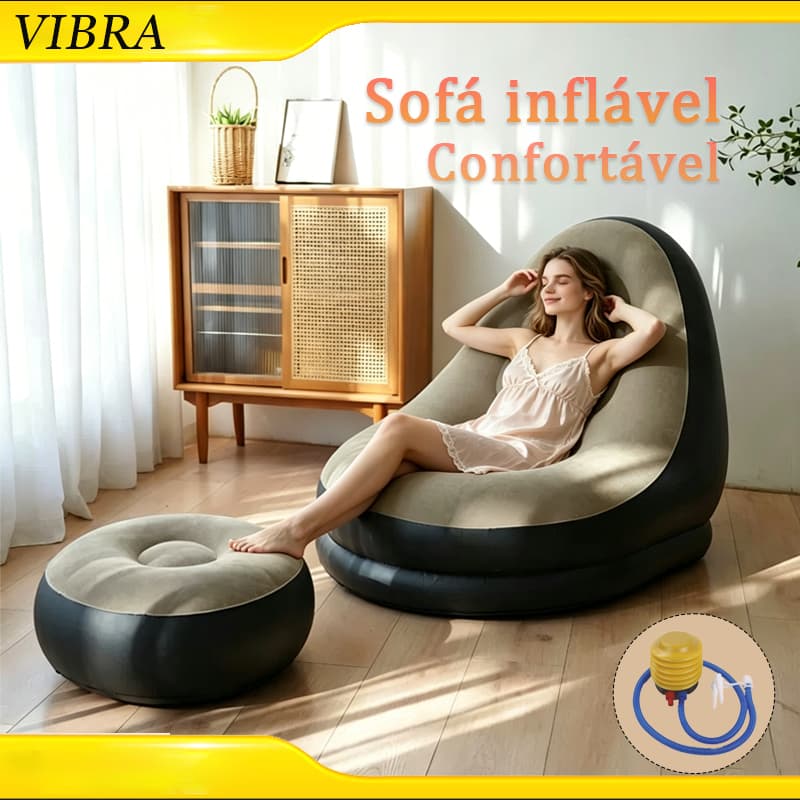 Conjunto Poltrona e Puff Inflável Ultra Lounge Portátil Descanso Preguiçoso Sofá Relaxamento