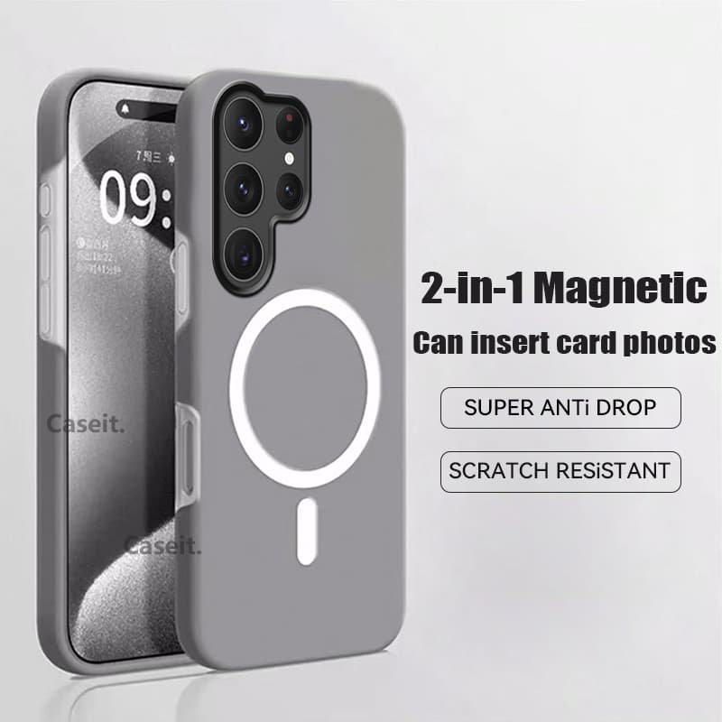 Para Samsung Galaxy S26 S25 S24 Plus S23 FE Ultra Caso De Telefone Magnético Fosco Inserir Cartão Fotos 2in1