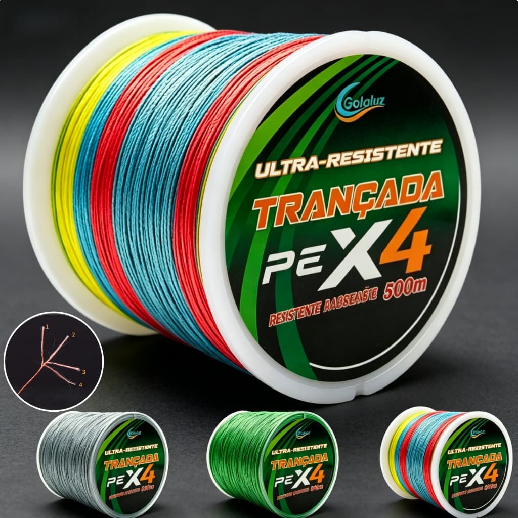Linha De Pesca Multifilamento 100m/300m/500m Verde Cinza Multicor 4 Fios Super Resistente 100%PE