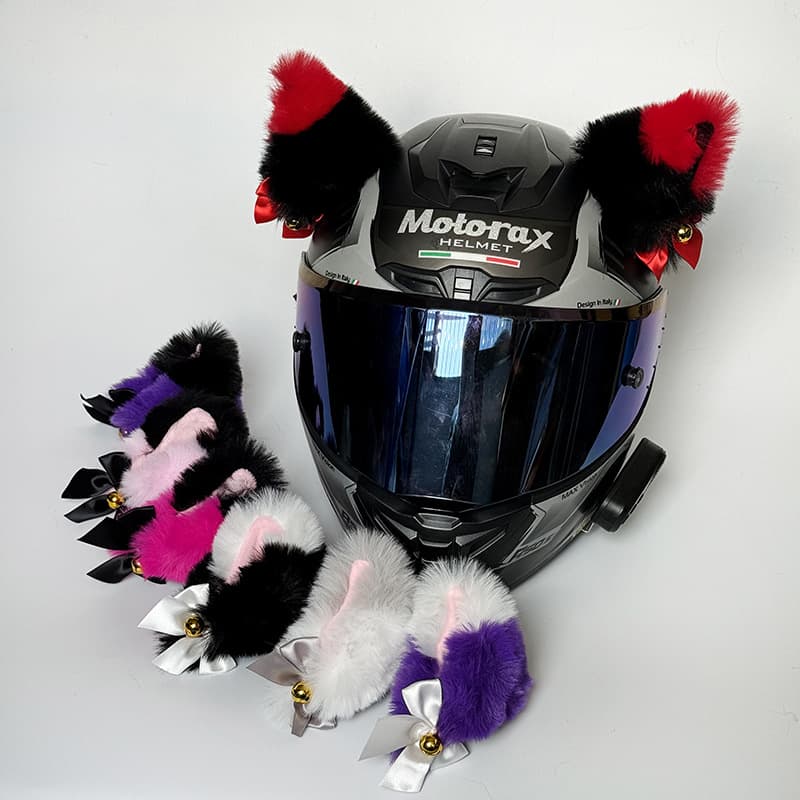 [Destacável] Orelha Gato Pelúcia Sino Decoração Capacete Moto Instalação Rápida Acessório Feminino