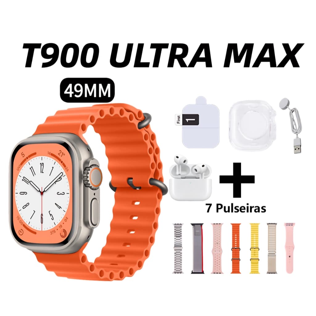 Relógio inteligente T900 ULTRA MAX IP67 à prova d'água Bluetooth chamada modo esportivo enviado de São Paulo