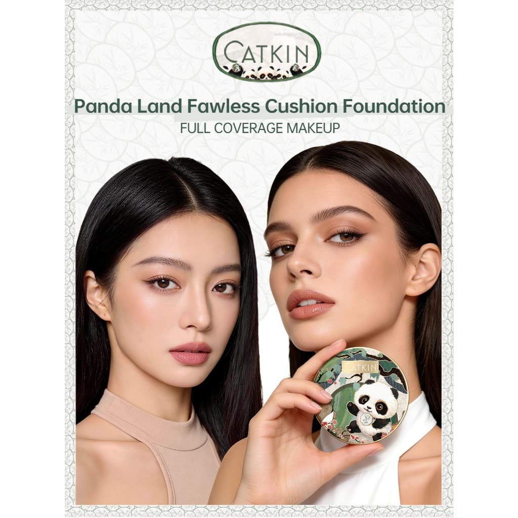 (2 Pcs) CATKIN Panda BB Almofada Fundação Acabamento Impecável Creme Leve Cobertura Média Controle De Óleo Esconder Sard