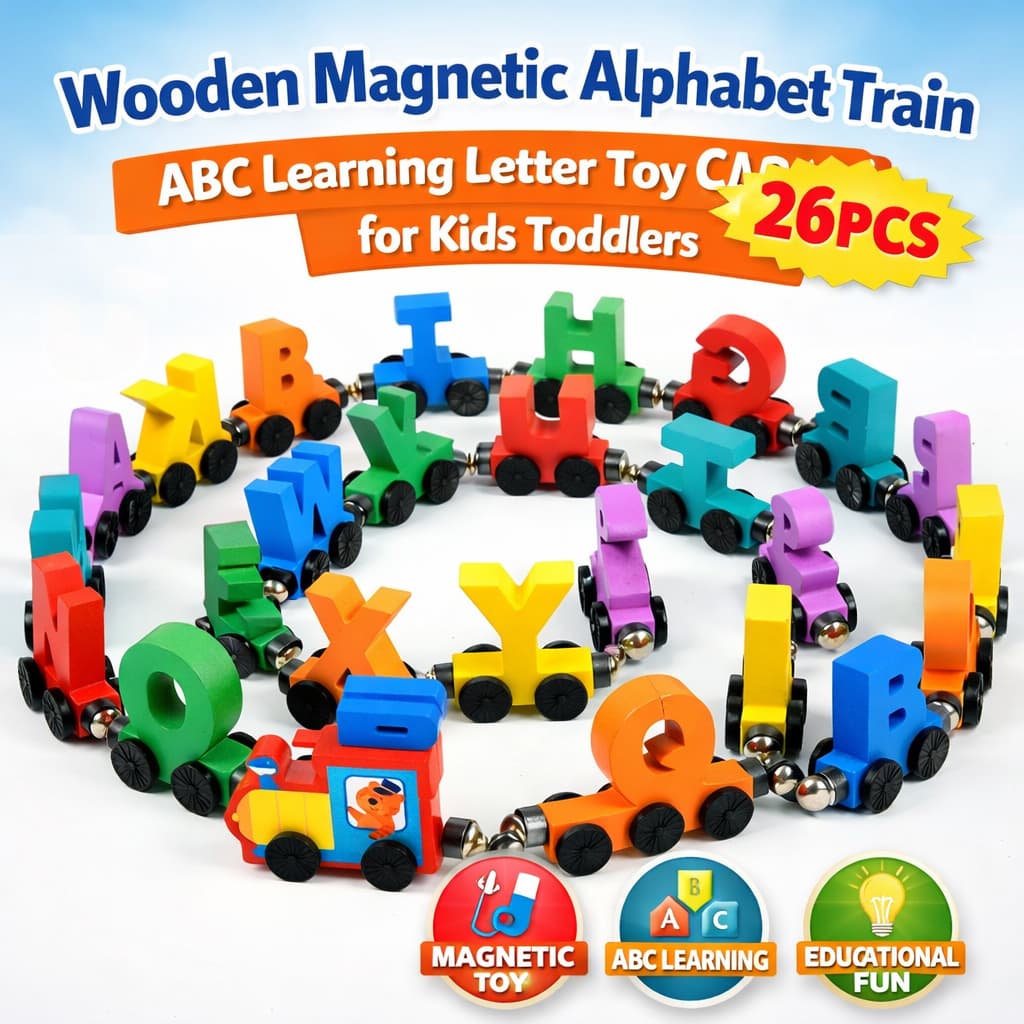 Trem De Alfabeto Magnético De Madeira ABC Learning Letter Toy Educacional Para Crianças E Bebês