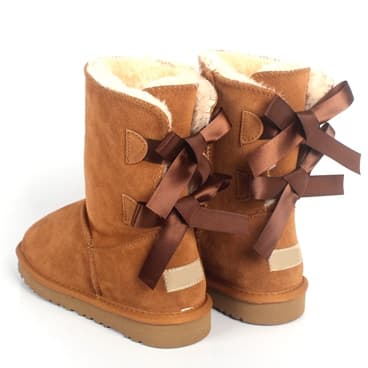 Botas De Neve Clássicas De Pele De Ovelha , Sapatos Femininos Com Salto De Fita E Laço Duplo 35-43 Jardas .
