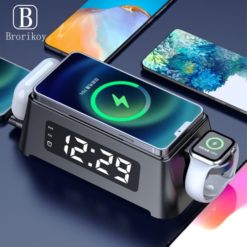 Dock Despertador Digital 3 Em 1 Carregador Sem Fio Para Telefone Relógio Samsung 15W Rápido