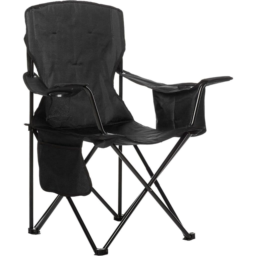 Cadeira de acampamento portátil com refrigerador de 4 latas, bolsa lateral, porta-copos e bolsa de transporte; Cadeira d