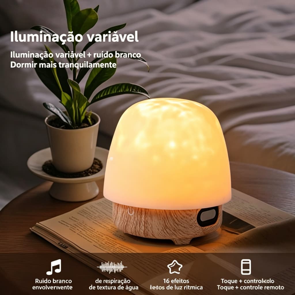 16 Cores Lâmpada de Cristal Rotativa RGB Recarregável Luz Nocturna com Ruído Branco para Decoração de Quarto