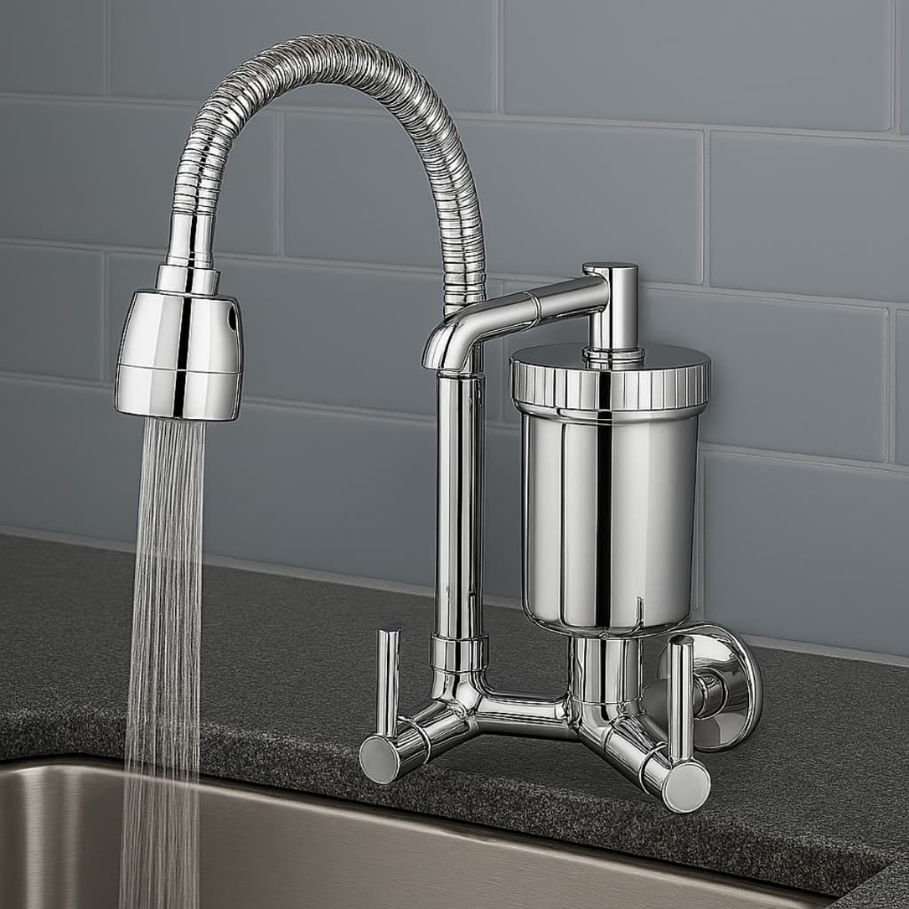 Torneira Filtro de Parede Gourmet Cozinha Flexível Jato Duplo Cromada 1/4 de volta Luxo