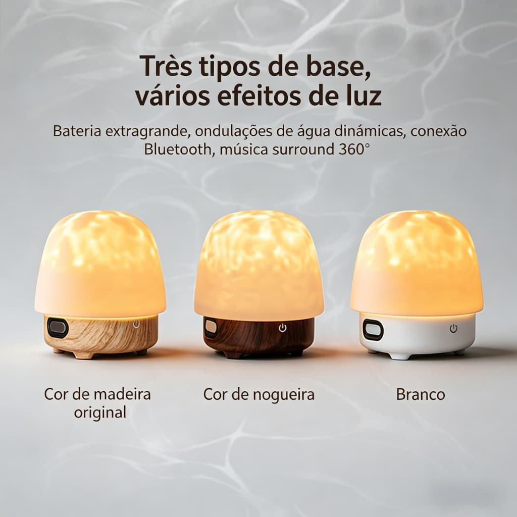 Lâmpada rotativa sombra projetor  de Ondas 360° RGB 16 Cores, Luz Noturna com Alto-falante, USB
