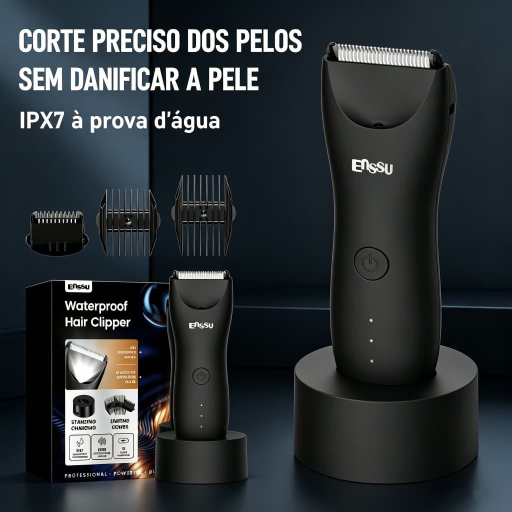 Aparador De Pelos Enssu Barbeador Máquina De Cortar Eletrico Depilação Íntima Com Base, Água Ipx7