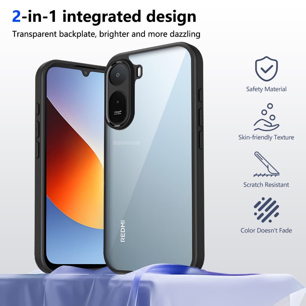 Para Xiaomi POCO C81 Pro C85X Redmi A7 4G Capa Rígida Acrílica Traseira Fosca Transparente Borda De Silicone Macio À Pro