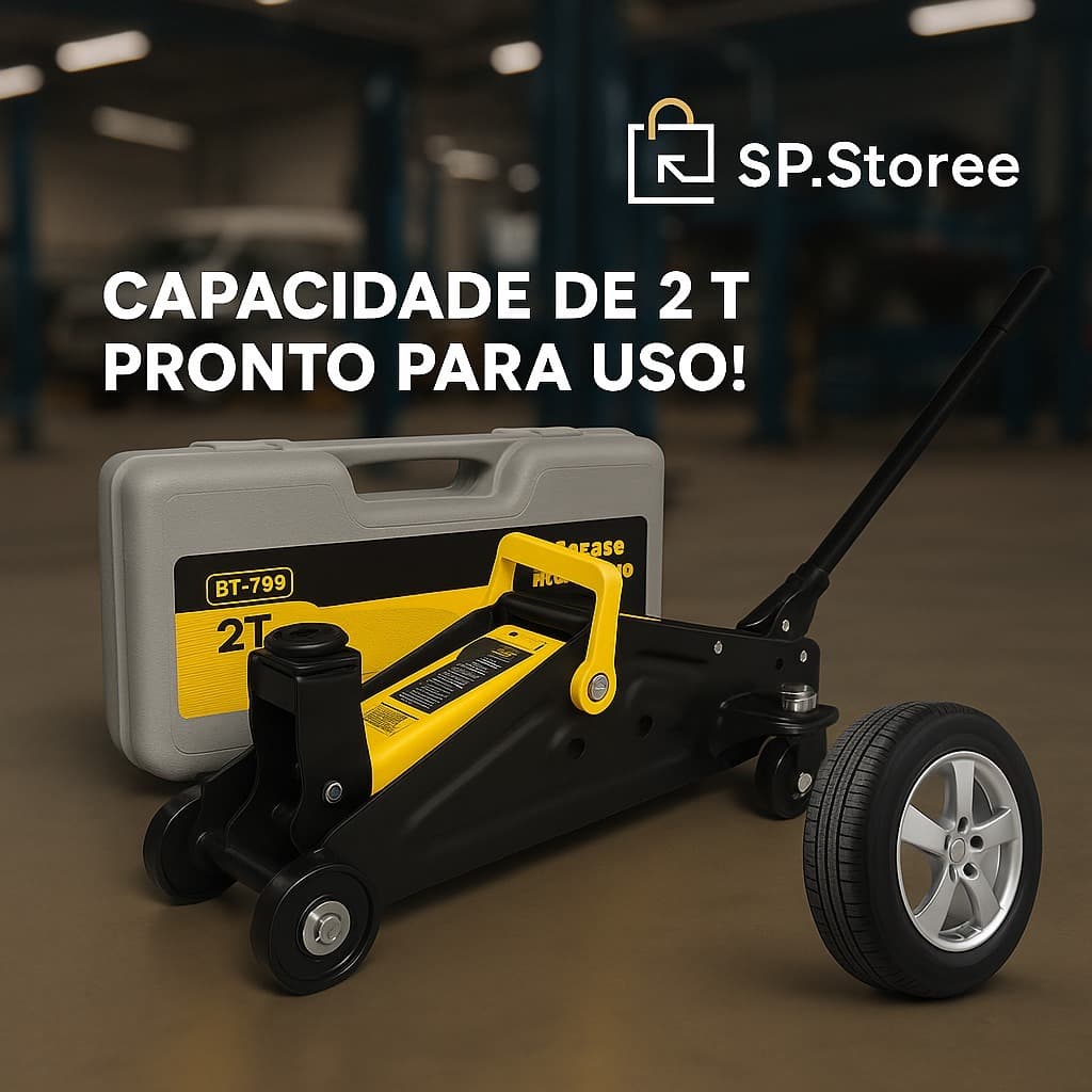 Macaco hidráulico horizontal 2 toneladas, ferramenta de emergência para troca de pneu com caixa de armazenamento