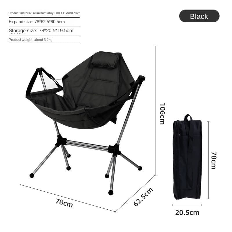 Cadeira de balanço de acampamento com assento alargado 600D Oxford pano reclinável cadeira de lazer dobrável