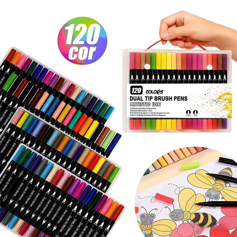 Caneta Brush Pen Kit Com 12/24/36/48/60/80/100/120 Cores com ponta dupla pincel estilo
