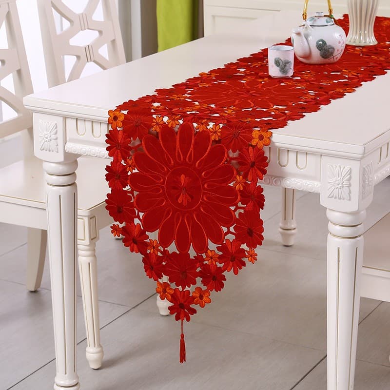 38*176cm Caminho De Mesa Bordado Com Flor Multicor, Ideal para Mesa de Jantar e Aparador