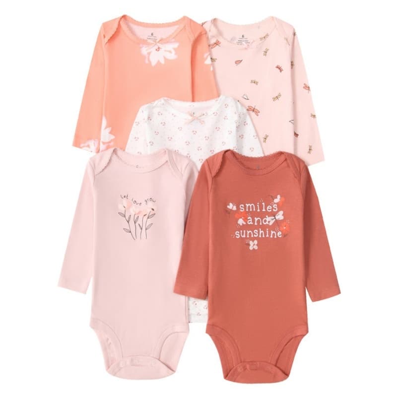 Kit De 5 Peças De Mangas Compridas Macacões De Algodão Macio Roupas Casuais Para Bebês De 0 A 24 Meses