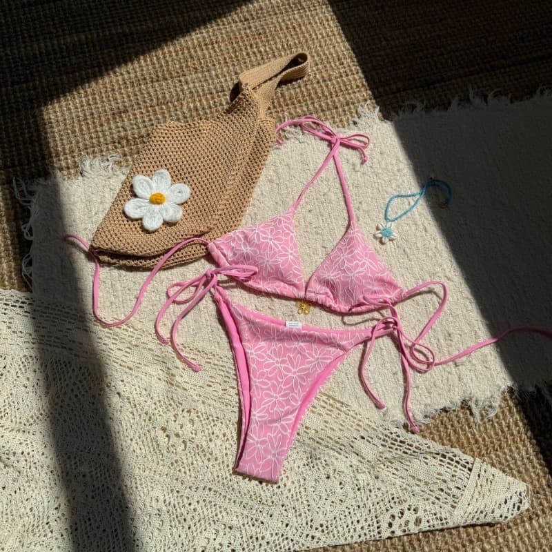 Novo Biquíni Feminino Com Gravata De Tecido Floral