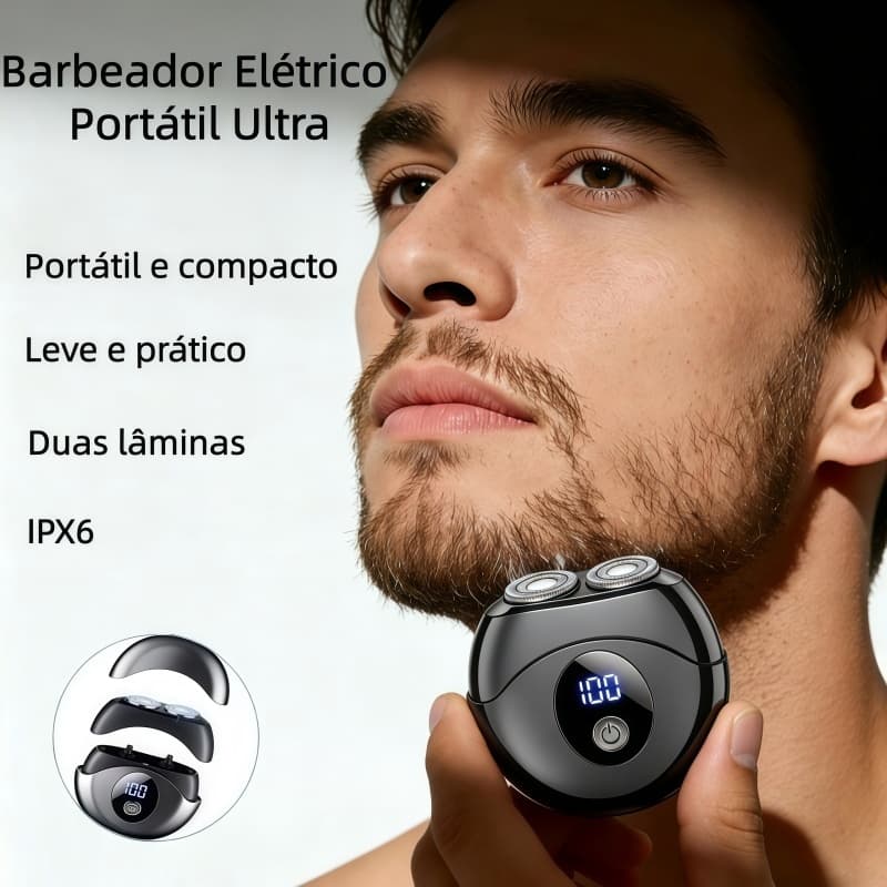 Barbeador Elétrico Portátil 2 Lâminas Rotativas IPX6 Carregamento Rápido para Viagem e Casa