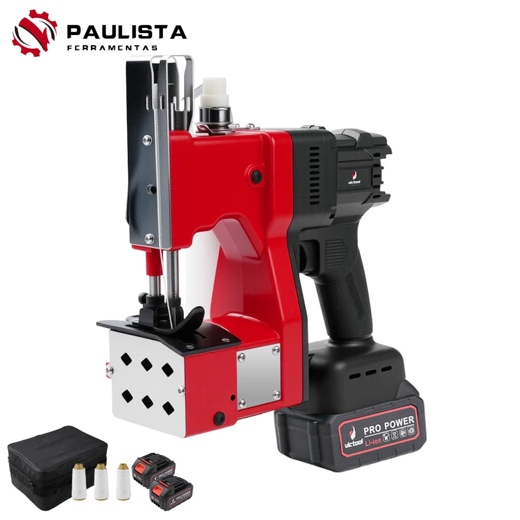 Máquina de costura elétrica portátil sem fio de 21V, com 2 baterias, durável.