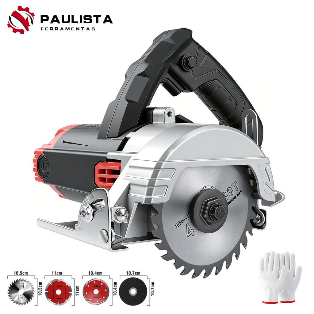 Serra para mármore de 1500W, serra de corte industrial de 127V, equipada com 4 lâminas de corte.