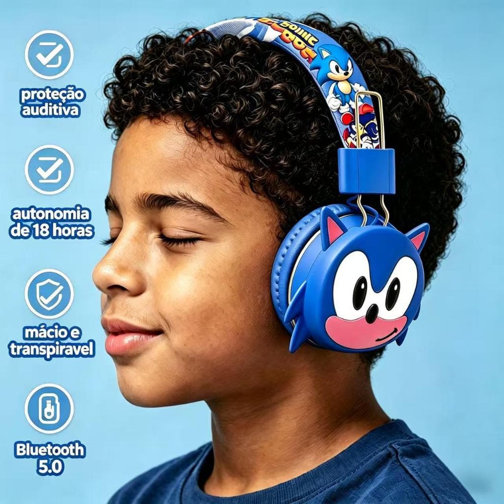 Sonic Fone de Ouvido Infantil Bluetooth Sem Fio Com Estampa Som Estéreo HIFI 18h Bateria