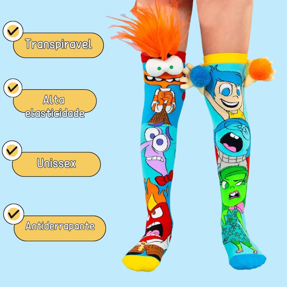 Meias Inside Out 2 Infantil Cano Alto 3D Cartoon Divertida Personagens Meia Maluca Cosplay