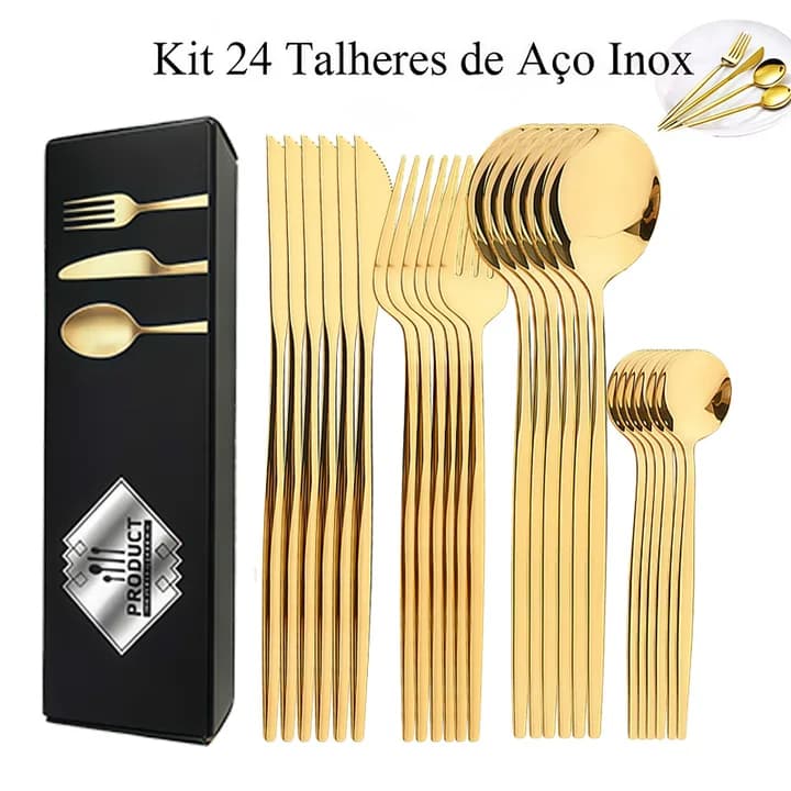 Kit 24 Talheres de Aço Inox Garfo Colher Faca Colher De Mesa para Uso em Casa, Restaurantes conjunto de talheres