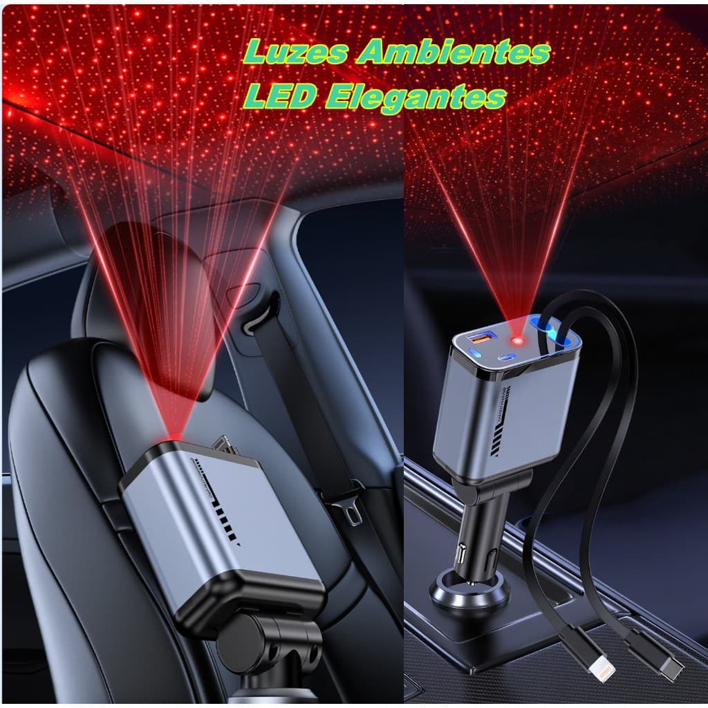 Starry Sky Top Super Fast Charge 120W vem com carregador de carro com cabo retrátil, um para quatro