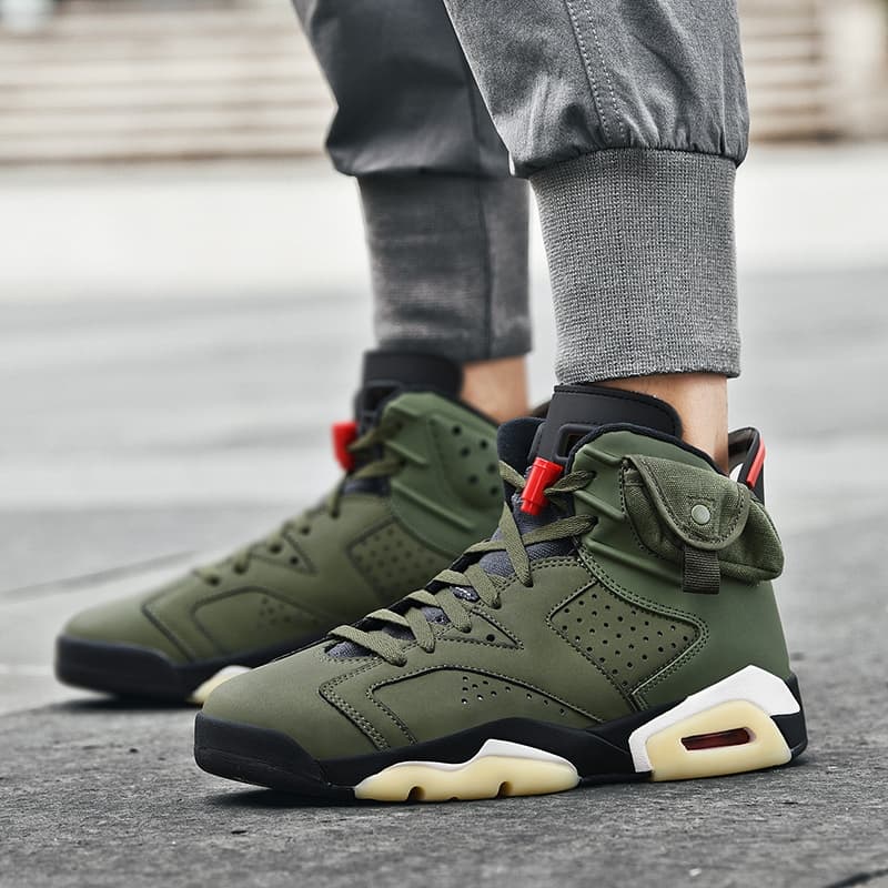 Tênis De Basquete Retrô De Cano Alto Para Homens , Calçados Esportivos Elegantes Verde Oliva , Confortáveis E Duráveis U