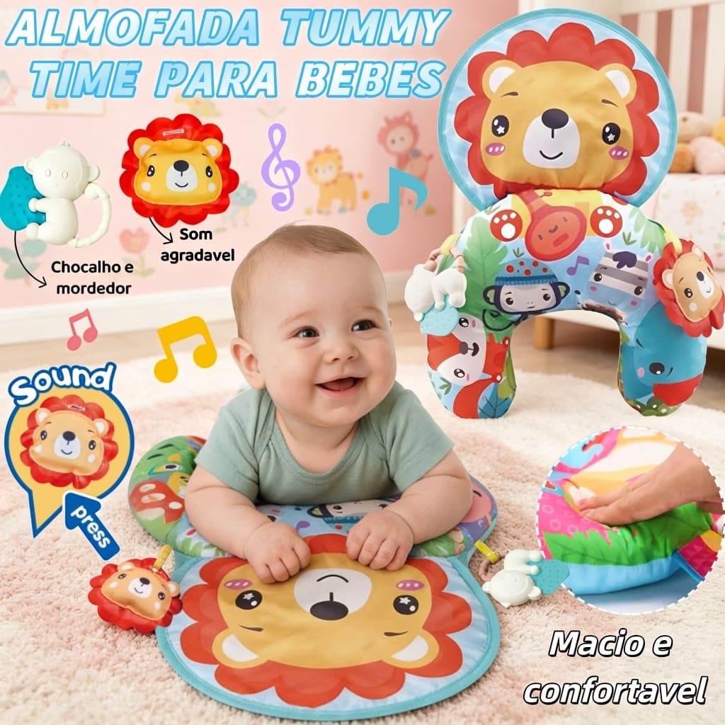 Almofada de Bebê Atividades Tummy Time C para Bebe 0-3 anos Infantil Mordedor com Chocalho Sensorial Macio