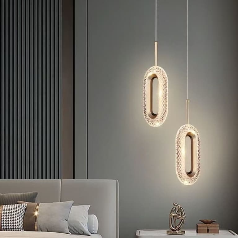3 Cores(110-220V) Lustre contemporâneo de luxo para restaurante; Lustre oval de cristal para quarto