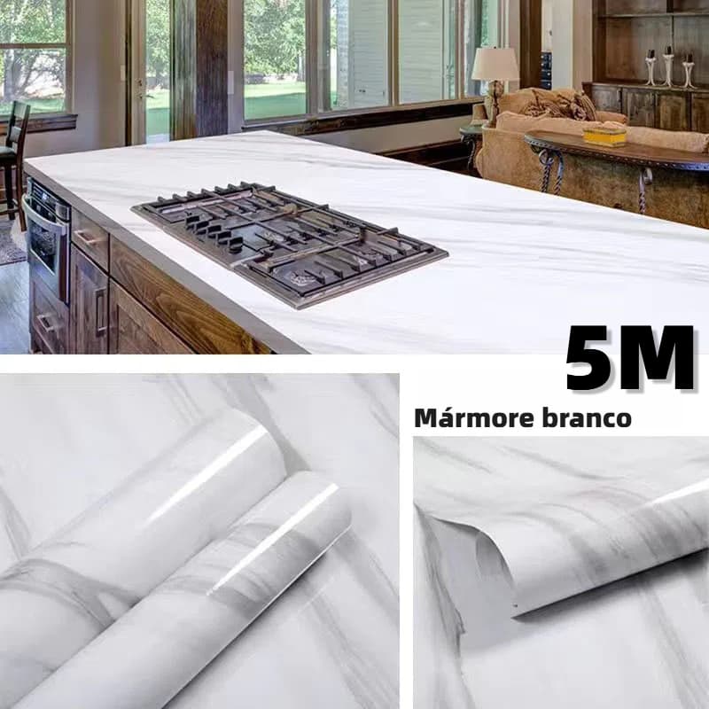 5 M x 60 CM Papel de parede Adesivos para cozinha quarto Brilhante Lavável Mármore gelo/Resistente Agua