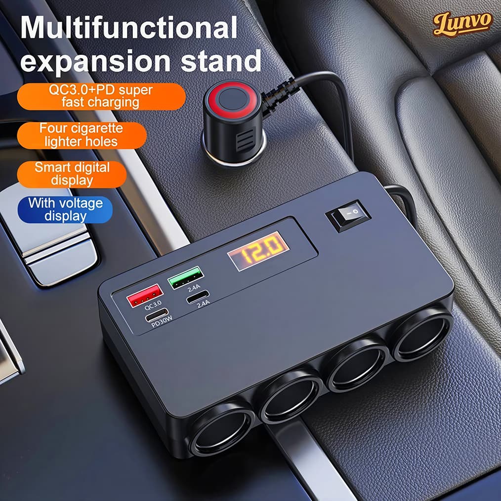 Adaptador De Isqueiro De Carro 120W 4 Em 1 12V/24V Tomada USB