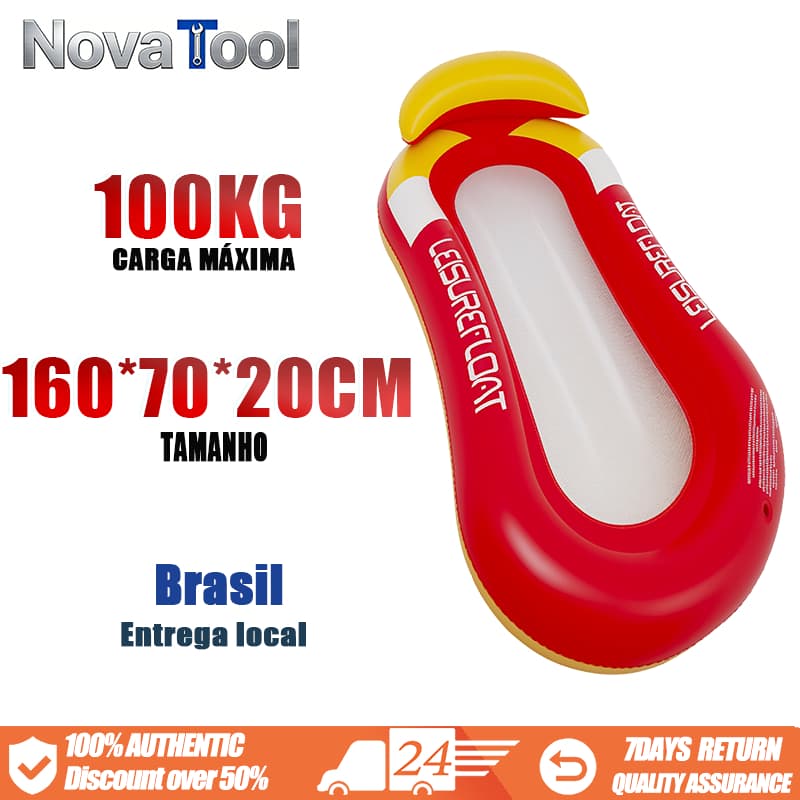 Colchão inflável para piscina e praia, fácil de transportar.