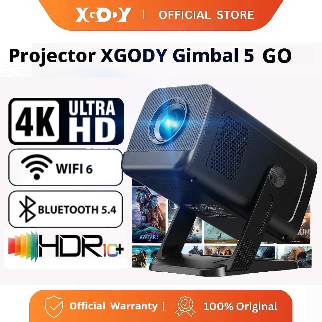 XGODY Projetor Gimbal 5 go Android 14 1080P 18000 Lúmens Netflix WiFi Correção Automática Giratório Cinema em Casa