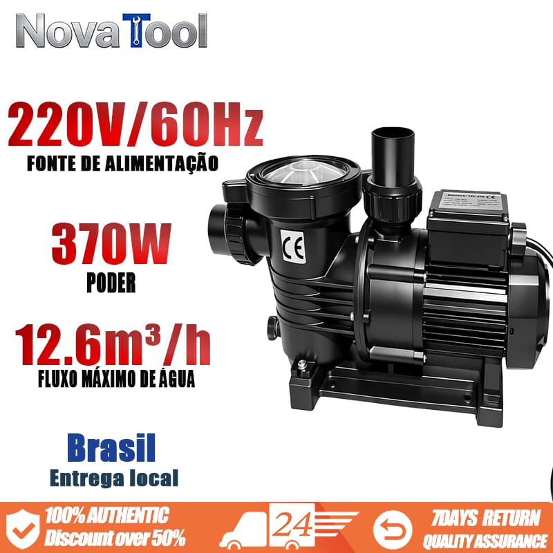 Bomba elétrica para piscinas/lagos, 0,5 cavalos de potência, filtro autoescorvante, 220 volts, 60 Hz